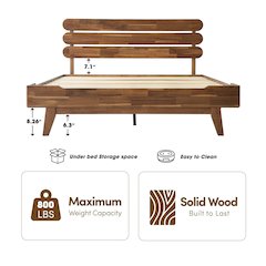 Queen Wooden Platform Bed Frame, Walnut Finish, Morden Style