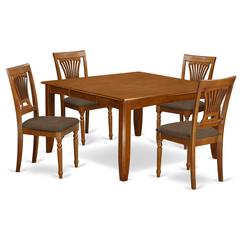 PFPL5-SBR-C 5 Pc Dining room set-Square Table with Leaf and 4 Dining Chairs.