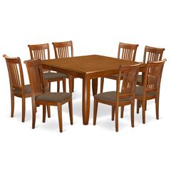 PFPO9-SBR-C 9 Pc Dining room set-Table with Leaf and 8 Kitchen Chairs.