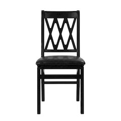 Solid Wood Dining Chairs with PU Leather Seat and 3-X Back, Black, Set of 2