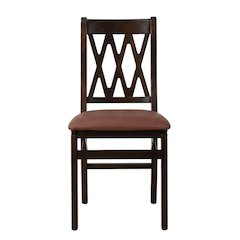 Solid Wood Dining Chairs with PU Leather Seat and 3-X Back, Mahogany, Set of 2