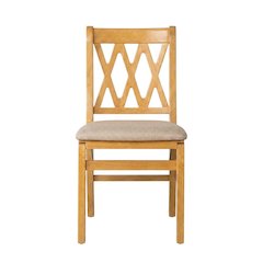 Solid Wood Dining Chairs with PU Leather Seat and 3-X Back, Oak, Set of 2