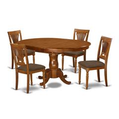 POPL5-SBR-C 5 Pc set Portland Dining Table having 18" Leaf and 4 Cushiad Kitchen Chairs in Saddle Brown