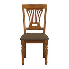 Solid Wood Dining Chair with Linen Fabric Cushion Seat, Set of 2, Saddle Brown