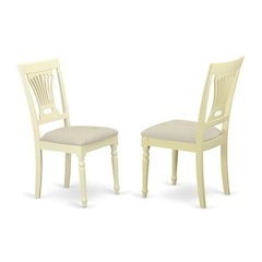 Solid Wood Upholstered Dining Chair with Linen Cushioned Seat, Traditional, Set of 2