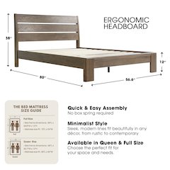 Full Wooden Platform Bed Frame, Barnwood Finish, Morden Style