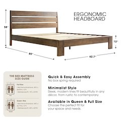 Queen Wooden Platform Bed Frame, Walnut Finish, Morden Style