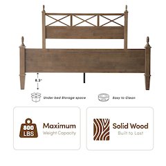 King Wooden Platform Bed Frame, Barnwood Finish, Traditional Style