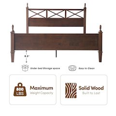 King Wooden Platform Bed Frame, Dark Roast Oak Finish, Traditional Style