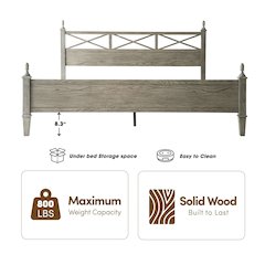 King Wooden Platform Bed Frame, Weathered Gray Oak Finish, Traditional Style