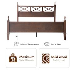 Queen Wooden Platform Bed Frame, Dark Roast Oak Finish, Traditional Style