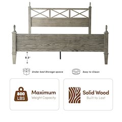Queen Wooden Platform Bed Frame, Weathered Gray Oak Finish, Traditional Style