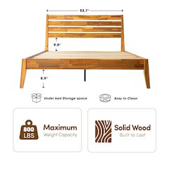 Full Wooden Platform Bed Frame, Acacia Honey Finish, Morden Style