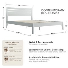 Full Wooden Platform Bed Frame, Pure White Finish, Morden Style