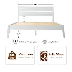 Queen Wooden Platform Bed Frame, Pure White Finish, Morden Style