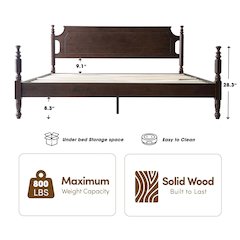 King Wooden Platform Bed Frame, Dark Roast Oak Finish, Traditional Style