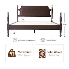 Queen Wooden Platform Bed Frame, Dark Roast Oak Finish, Traditional Style