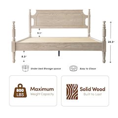 Queen Wooden Platform Bed Frame, Driftwood Gray Oak Finish, Traditional Style