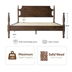 Queen Wooden Platform Bed Frame, Walnut Finish, Traditional Style