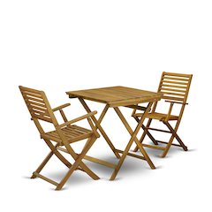 East West Furniture 3-Piece Outdoor Dining Table Set Includes a Foldable Dining Table and 2 Outdoor Arm Chairs Perfect for Garden, Terrace, Bistro, and Porch - Natural Oil Finish