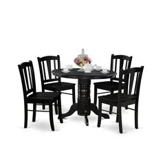 SHDL5-BLK-W - 5-Pc Kitchen Dining Room Set - 4 dining room chairs and 1 Wood Dining Table - Black Finish