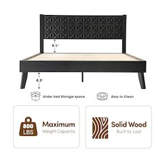King Wooden Platform Bed Frame, Ebony Oak Finish, Morden Style
