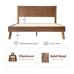 King Wooden Platform Bed Frame, Walnut Finish, Morden Style