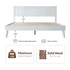 King Wooden Platform Bed Frame, Pure White Finish, Morden Style