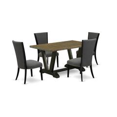 5 Piece Set Includes a Rectangle Dining Room Table with V-Legs