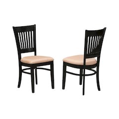 Black Dining Chair, Fabric Seat, Slatted Back, Set of 2, Rubber Wood