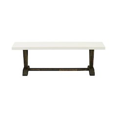 Wooden Dining Bench with V-Style Base, Wood Bench Seat, White