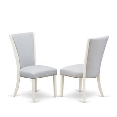 Linen Fabric Parsons Dining Chairs with Nail Head and Wood Frame, Grey, Set of 2