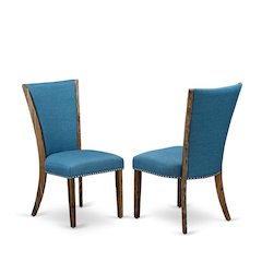Linen Dining Chairs with Distressed Wood Frame and Nail Head, Blue, Set of 2