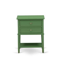 East West Furniture VL-12-ET Modern Wooden Nightstand with 2 Mid Century Wooden Drawers, Stable and Sturdy Constructed - Clover Green Finish