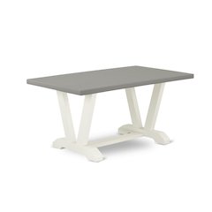 East West Furniture 1-Piece Dining Table with Rectangular Cement Table top and Linen White Wooden Legs Finish