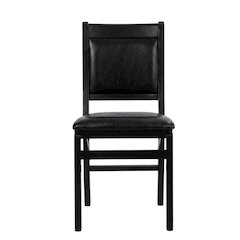Solid Wood Dining Chairs with PU Leather Seat, 3-X Back, Set of 2, Black