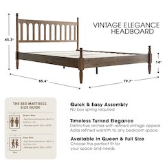 King Wooden Platform Bed Frame, Barnwood Finish, Traditional Style