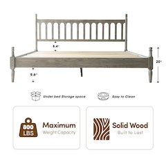 King Wooden Platform Bed Frame, Weathered Gray Oak Finish, Traditional Style
