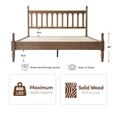 Queen Wooden Platform Bed Frame, Barnwood Finish, Traditional Style