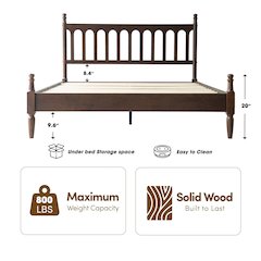 Queen Wooden Platform Bed Frame, Dark Roast Oak Finish, Traditional Style