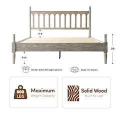 Queen Wooden Platform Bed Frame, Weathered Gray Oak Finish, Traditional Style