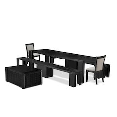 Luxe East West Furniture X02MZ-2C6-50 6-piece Dining Room Table Set a Rectangular Kitchen Table with a coffee Table and 2 wooden Benches and 2 Dark Gotham Grey Linen Fabric Dining Chair, Wire Brushed