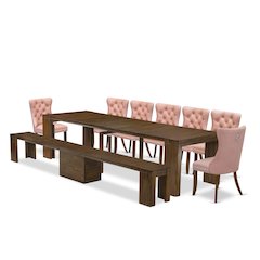 9 Pieces Extendable Dining Set Includes a Rectangle Kitchen Table