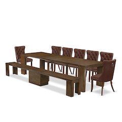 9 Pieces Extendable Dining Set Includes a Rectangle Kitchen Table