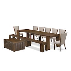10 Pieces Extendable Dining Set Includes a Rectangle Kitchen Table