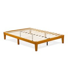 Full Size Platform Bed Frame with 4 Legs and 2 Extra Center Legs - Oak Finish