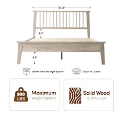 Full Wooden Platform Bed Frame, Driftwood Gray Oak Finish, Morden Style