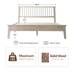 Queen Wooden Platform Bed Frame, Driftwood Gray Oak Finish, Morden Style