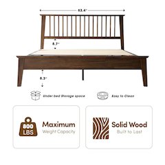 Queen Wooden Platform Bed Frame, Walnut Finish, Morden Style
