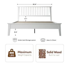 Queen Wooden Platform Bed Frame, Pure White Finish, Morden Style